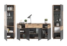 Wohnwand >Mason< in Nox Oak / Basalt Grau - 344x200x40cm (BxHxT)
