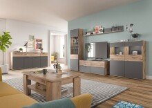 Wohnwand >Mason< in Nox Oak / Basalt Grau - 344x200x40cm (BxHxT)