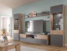 Wohnwand >Mason< in Nox Oak / Basalt Grau - 266x200x47cm (BxHxT)