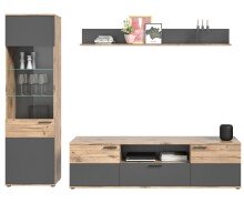 Wohnwand >Mason< in Nox Oak / Basalt Grau - 266x200x47cm (BxHxT)
