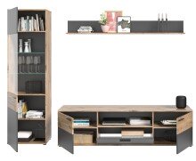 Wohnwand >Mason< in Nox Oak / Basalt Grau - 266x200x47cm (BxHxT)