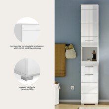 Hochschrank >Linus< in Weiß Hochglanz - 30x182x31cm (BxHxT)