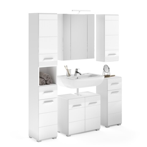 Badezimmer-Set >Linus< in Weiß Hochglanz - 150x182x34cm (BxHxT)