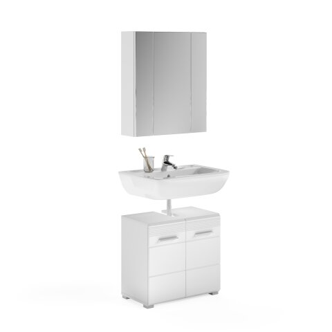 Badezimmer-Set >Linus< in Weiß Hochglanz - 60x182x34cm (BxHxT)