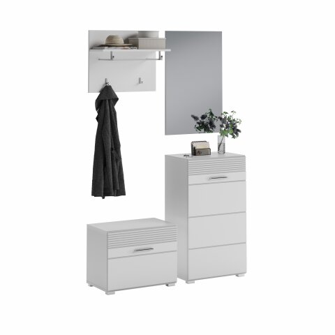 Garderoben-Set >Linus< in Weiß Hochglanz - 115x190x37cm (BxHxT)