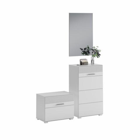 Garderoben-Set >Linus< in Weiß Hochglanz - 115x190x37cm (BxHxT)