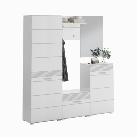 Garderoben-Set >Linus< in Weiß Hochglanz - 170x190x37cm (BxHxT)