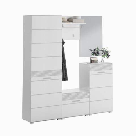 Garderoben-Set >Linus< in Weiß Hochglanz - 170x190x37cm (BxHxT)