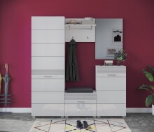 Garderoben-Set >Linus< in Weiß Hochglanz - 170x190x37cm (BxHxT)