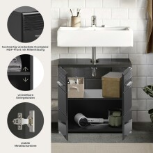 Waschbeckenunterschrank >Linus< in Schwarz Hochglanz - 60x56x34cm (BxHxT)