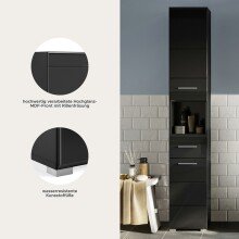 Hängeschrank >Linus< in Schwarz Hochglanz - 30x77x23cm (BxHxT)