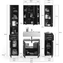 Badezimmer-Set >Linus< in Schwarz Hochglanz - 150x182x34cm (BxHxT)