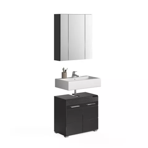 Badezimmer-Set >Linus< in Schwarz Hochglanz - 60x182x34cm (BxHxT)