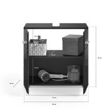 Badezimmer-Set >Linus< in Schwarz Hochglanz - 60x182x34cm (BxHxT)
