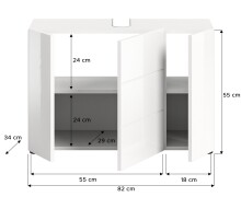 Waschbeckenunterschrank >Vira< in Weiß Hochglanz - 82x56x34cm (BxHxT)