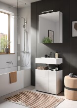 Badezimmerspiegelschrank >Vira< in Weiß Hochglanz - 82x77x18cm (BxHxT)
