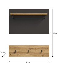 Garderobenpaneel >Canu< in Basalt Grau / Artisan - 80x73x27cm (BxHxT)