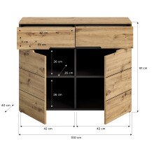 Kommode >Canu< in Basalt Grau / Artisan - 100x81x40cm (BxHxT)