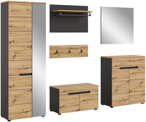 Garderoben-Set >Canu< in Basalt Grau / Artisan - 255x190x37cm (BxHxT)