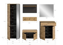 Garderoben-Set >Canu< in Basalt Grau / Artisan - 255x190x37cm (BxHxT)