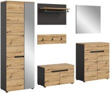 Garderoben-Set >Canu< in Basalt Grau / Artisan - 255x190x37cm (BxHxT)