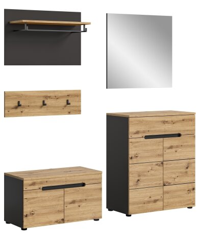 Garderoben-Set >Canu< in Basalt Grau / Artisan - 175x180x37cm (BxHxT)