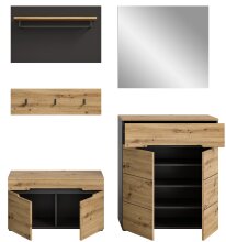 Garderoben-Set >Canu< in Basalt Grau / Artisan - 175x180x37cm (BxHxT)