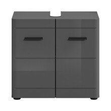 Waschbeckenunterschrank >Soft< in Grau Hochglanz - 60x56x34cm (BxHxT)