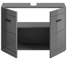 Waschbeckenunterschrank >Soft< in Grau Hochglanz - 80x56x34cm (BxHxT)
