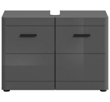 Waschbeckenunterschrank >Soft< in Grau Hochglanz - 80x56x34cm (BxHxT)