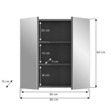 Badezimmerspiegelschrank >Soft< in Grau - 60x60x15cm (BxHxT)