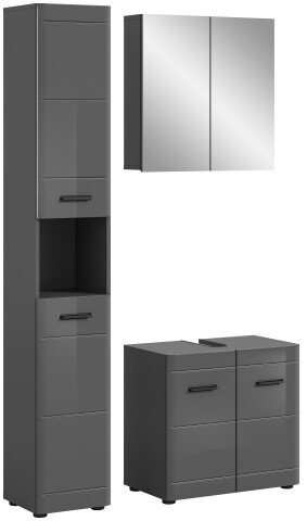 Badezimmer-Set >Soft< in Grau Hochglanz - 105x190x34cm (BxHxT)