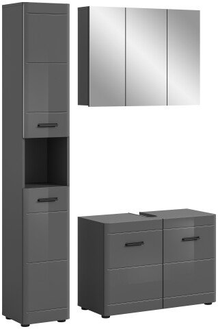 Badezimmer-Set >Soft< in Grau Hochglanz - 125x190x34cm (BxHxT)