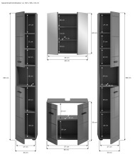 Badezimmer-Set >Soft< in Grau Hochglanz - 150x190x34cm (BxHxT)