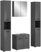 Badezimmer-Set >Soft< in Grau Hochglanz -...