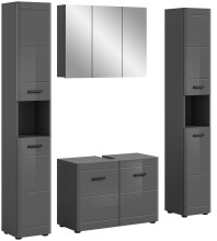 Badezimmer-Set >Soft< in Grau Hochglanz -...
