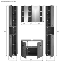 Badezimmer-Set >Soft< in Grau Hochglanz - 170x190x34cm (BxHxT)