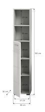 Hochschrank >Copa< in Hellgrau / Weiß Hochglanz - 30x150x30cm (BxHxT)