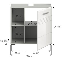 Waschbeckenunterschrank >Copa< in Hellgrau / Weiß Hochglanz - 60x56x32cm (BxHxT)