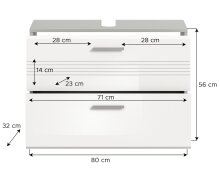 Waschbeckenunterschrank >Copa< in Hellgrau / Weiß Hochglanz - 80x56x32cm (BxHxT)