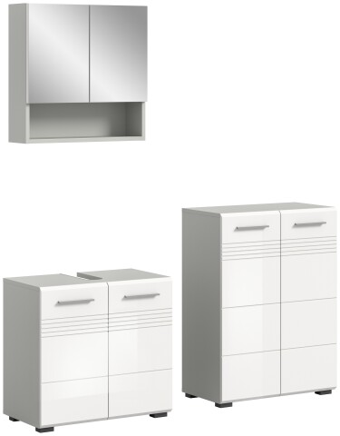 Badezimmer-Set >Copa< in Hellgrau / Weiß Hochglanz - 135x190x32cm (BxHxT)