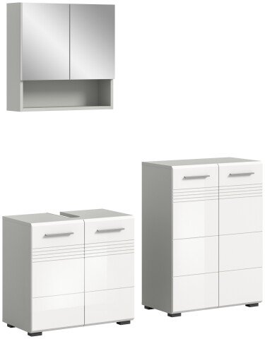 Badezimmer-Set >Copa< in Hellgrau / Weiß Hochglanz - 135x190x32cm (BxHxT)