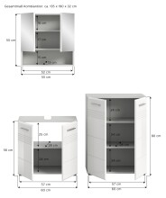 Badezimmer-Set >Copa< in Hellgrau / Weiß Hochglanz - 135x190x32cm (BxHxT)