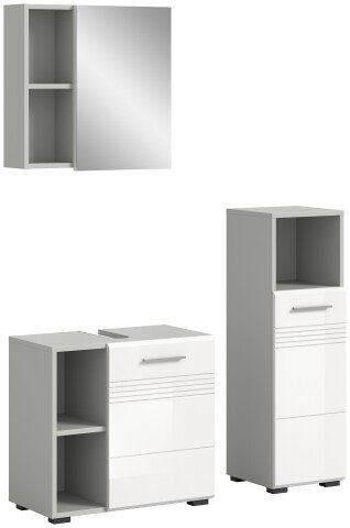 Badezimmer-Set >Copa< in Hellgrau / Weiß Hochglanz - 105x190x32cm (BxHxT)