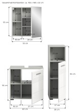 Badezimmer-Set >Copa< in Hellgrau / Weiß Hochglanz - 105x190x32cm (BxHxT)