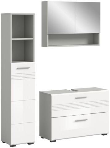 Badezimmer-Set >Copa< in Hellgrau / Weiß Hochglanz - 125x190x32cm (BxHxT)
