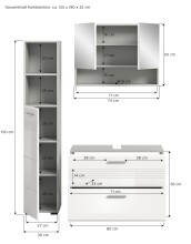 Badezimmer-Set >Copa< in Hellgrau / Weiß Hochglanz - 125x190x32cm (BxHxT)