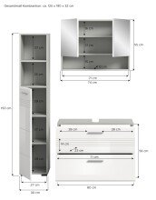 Badezimmer-Set >Copa< in Hellgrau / Weiß Hochglanz - 125x190x32cm (BxHxT)