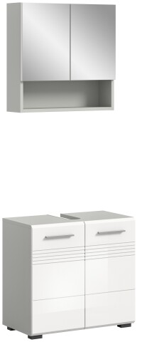 Badezimmer-Set >Copa< in Hellgrau / Weiß Hochglanz - 60x190x32cm (BxHxT)