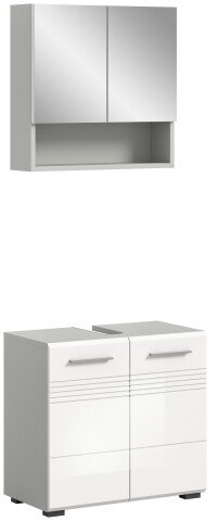 Badezimmer-Set >Copa< in Hellgrau / Weiß Hochglanz - 60x190x32cm (BxHxT)